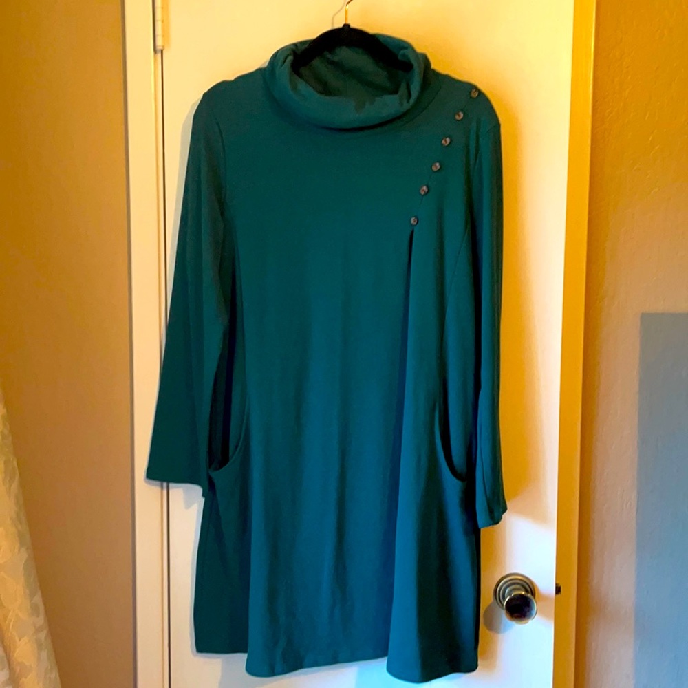 Green Cotton Turtle Neck Dress with Pockets Sz XXL